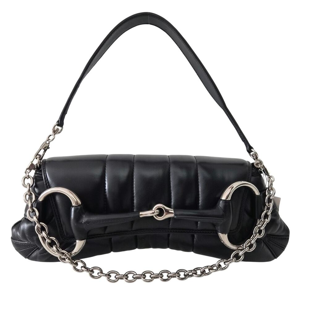 Gucci Large Horsebit Chain Shoulder Bag Vertical Quilted Leather Black
